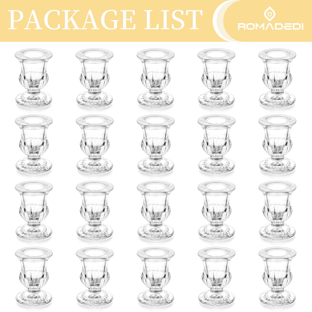 Glass Taper Candle Holders, Clear, Pack of 20