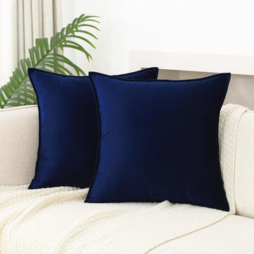Velvet Navy Blue Throw Pillow Covers 18x18 Inches Pack of 2 Soft Decorative Square Cushion Covers,45x45Cm