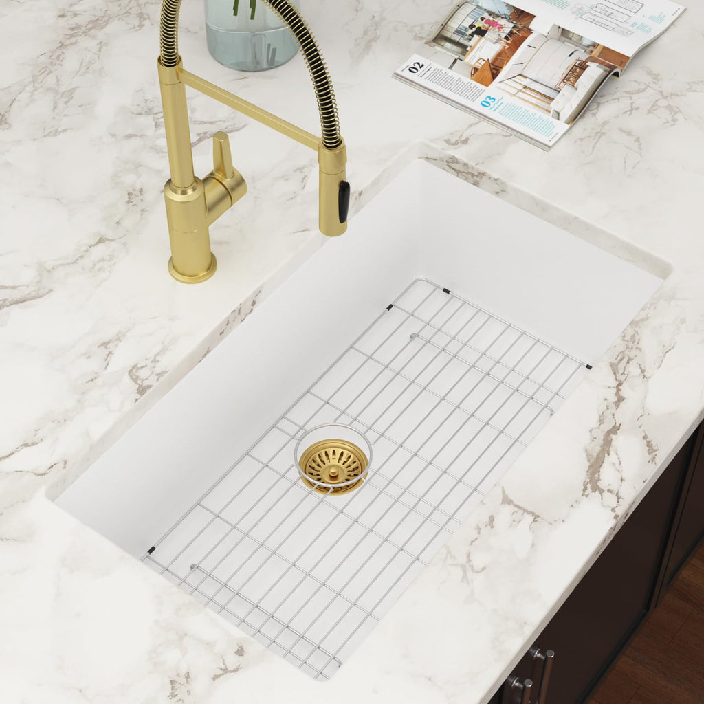 33"x19" Granite Composite Kitchen Sink - White Quartz Undermount Kitchen Sinks Classic Under Counter Single Bowl