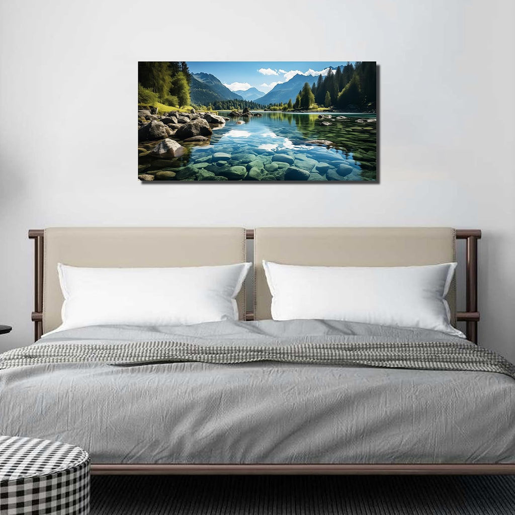 Landscape Wall Art , Mountain and Lake Wall-Decor , Natural Scenery Canvas Prints Pictures Office