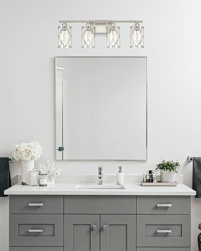4-Light Brushed Nickel Bathroom Light Fixtures, 29 Inch Modern Bathroom Vanity Lighting Fixtures Over Mirror with