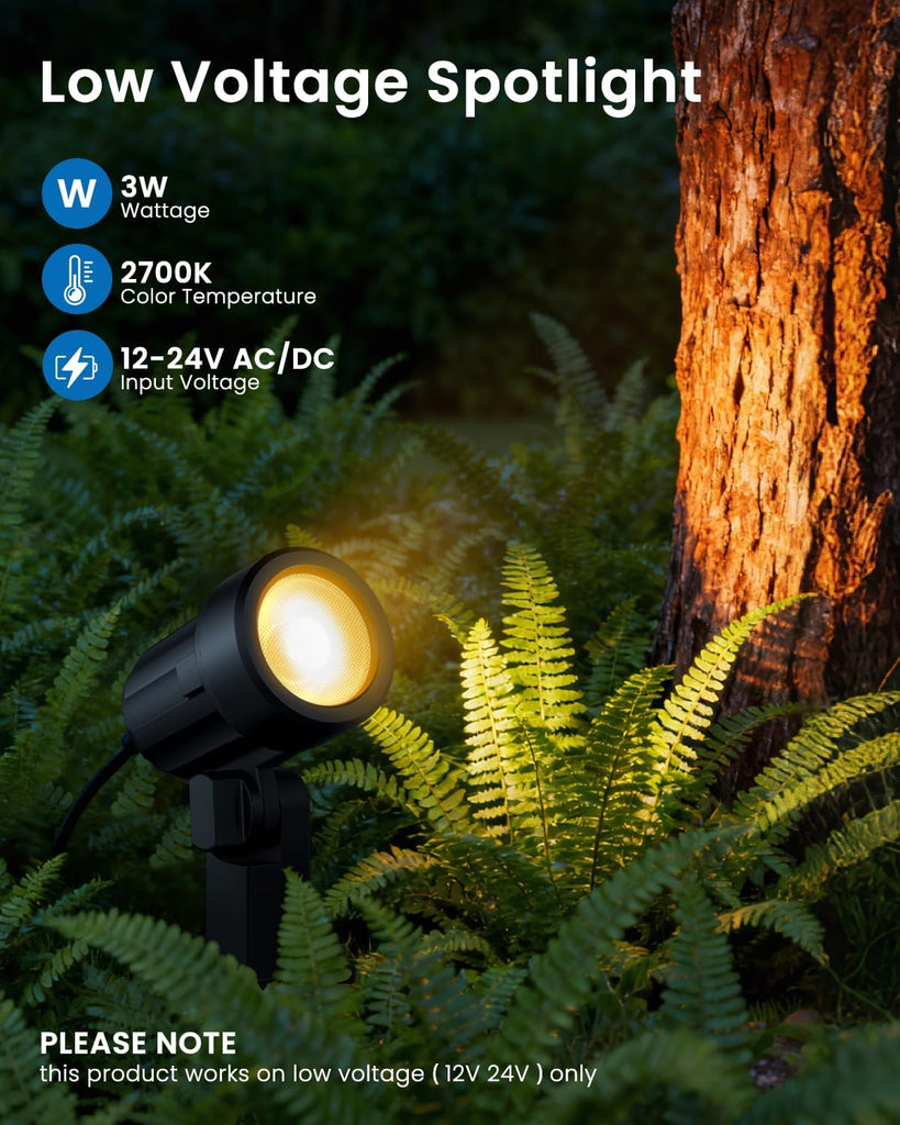 3W Low Voltage Landscape Lighting, 2700K Warm White, 4 Pack | LED Landscape Lights with Connectors, IP66 Waterproof