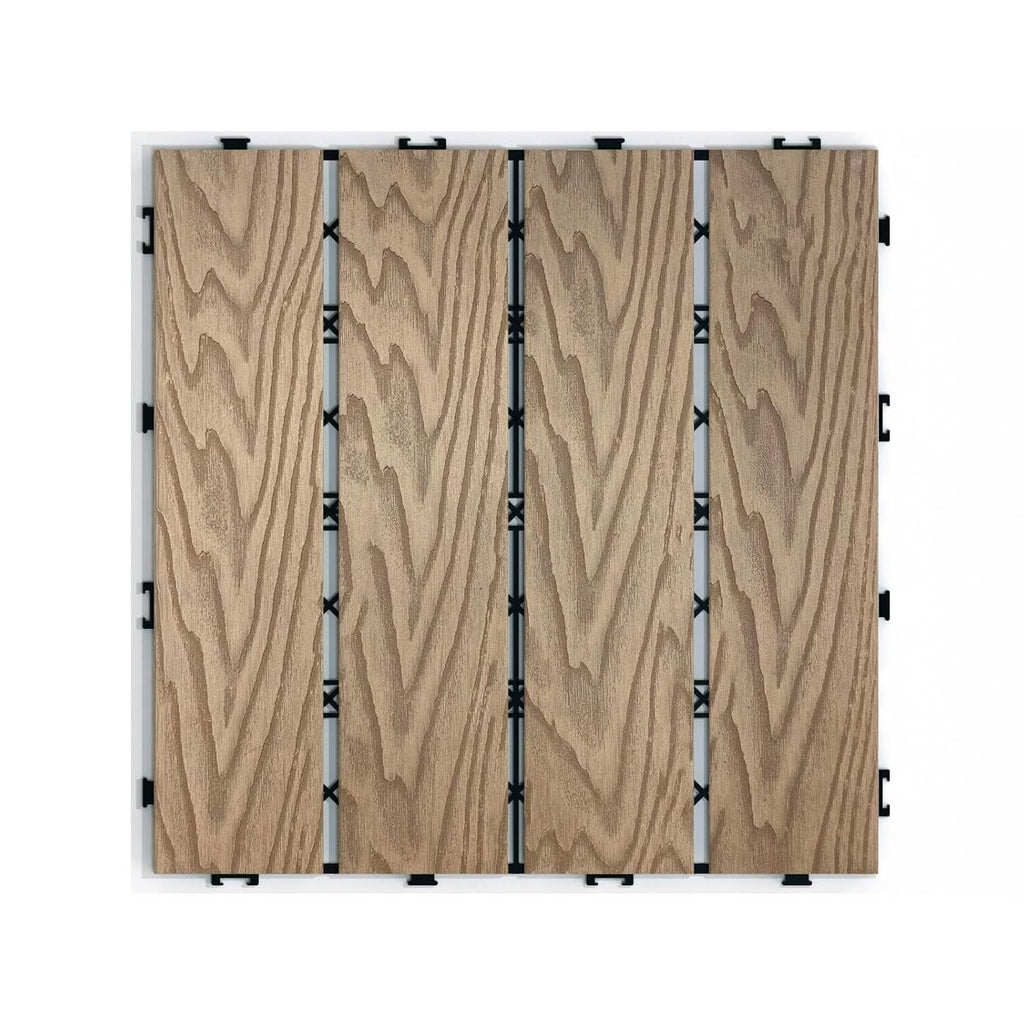WPC Interlocking Deck Tiles 11.8" x 11.8" - Pack of 11 Wood-Plastic Composite Patio Flooring Tiles - Weather Resistant