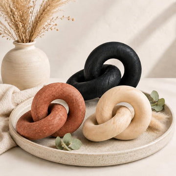 3 Pcs Wood Knot Decor, Chain Link Decor, Rustic Home Décor Accents for Coffee Table, Modern Farmhouse Decorative