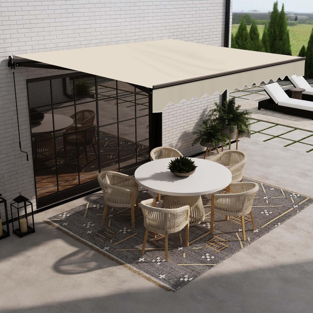 Electric Patio Awning Caribbean Black Frame 20x10 Ivory Cream | Retractable sunshade for decks and balconies