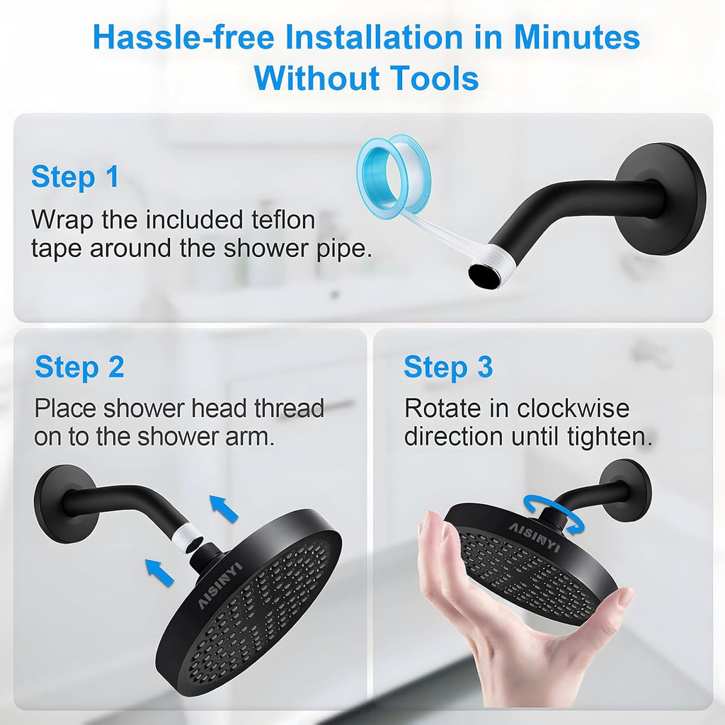 High Pressure Rainfall Shower Head, 6 Inches Luxury Modern Showerhead with Perfect Adjustable Replacement