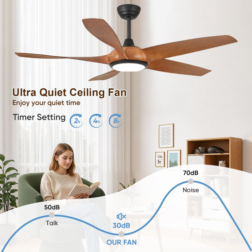 54'' Ceiling Fans with Lights, Indoor/Outdoor Modern Ceiling Fan with Remote, 5 ABS Blades, Reversible DC Motor