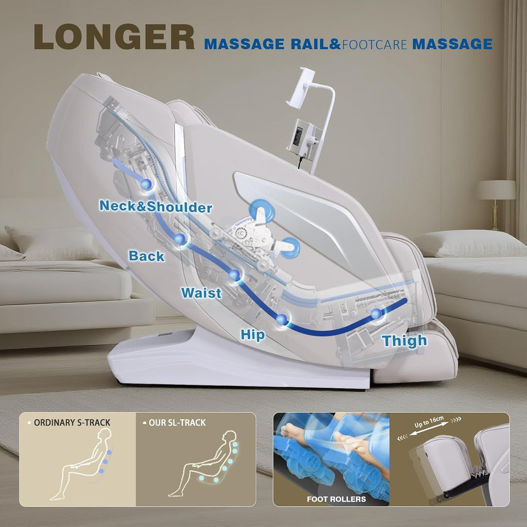 4D Massage Chair Full Body Zero Gravity SL-Track Body Scan & Stretch, Beige | with Body Scan & Stretch, 40 Airbags