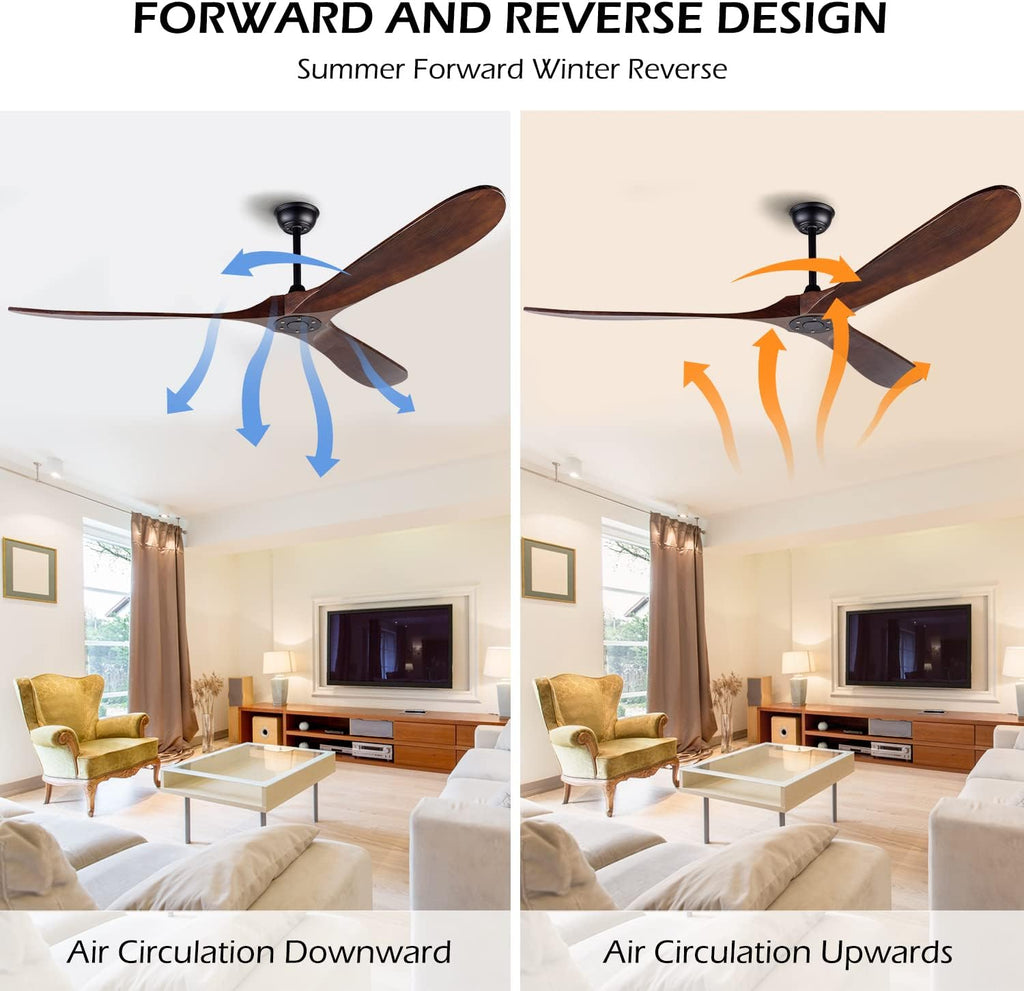 72 Inch Ceiling Fan No Light ，Wood Outdoor Ceiling Fans for Patios Living Room Garage Gazebo Mid Century Modern