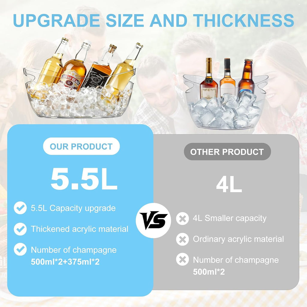 Clear Acrylic Ice Buckets, 5.5L Mimosa Bar Beverage Tubs with Scoops - Set of 2