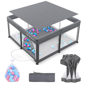 Foldable Baby Playpen for Babies and Toddlers, 50x50 Inch Portable Play Yard, Collapsible Play Pen with Mat, Visible