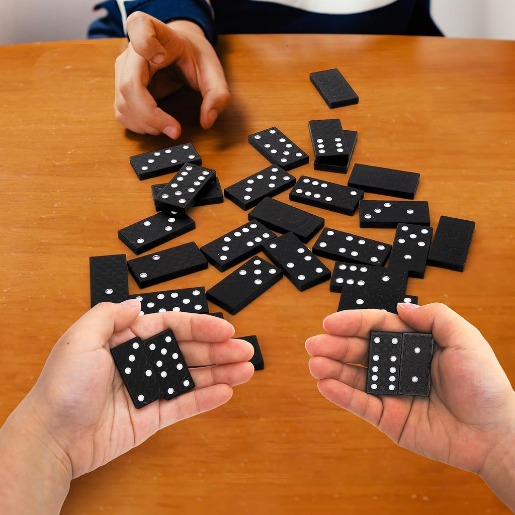 Mini Wooden Dominoes Set, Double 6 Dominos Game with Wood Case&Instructions, Bulk Domino Party Favor, 28 - Set of 30