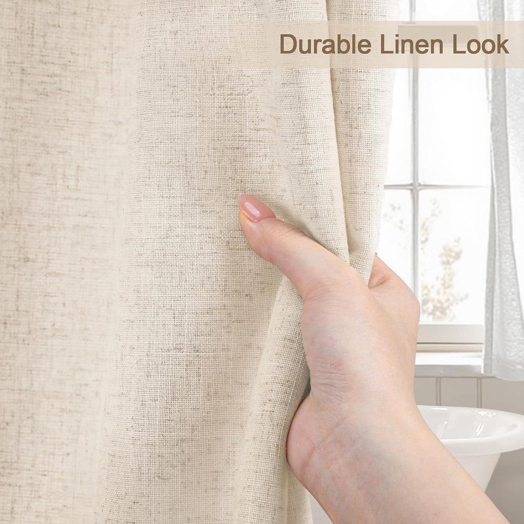 Extra Long Linen Shower Curtain Boho Farmhouse Beige Shower Curtains Neutral Luxury Fabric,Ivory 72 x 84