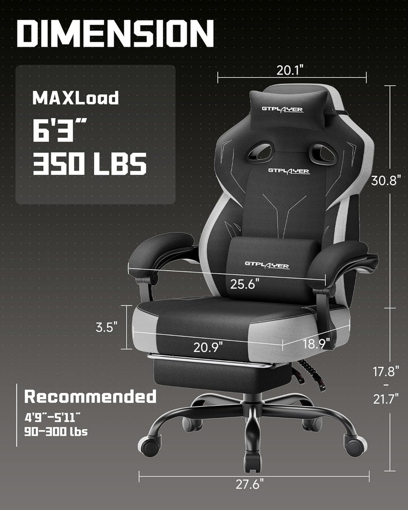 Big & Tall Gaming Chair, Wide Seat with Footrest, Black | Ergonomic High Back Computer Desk Chair for Adults, Comfort