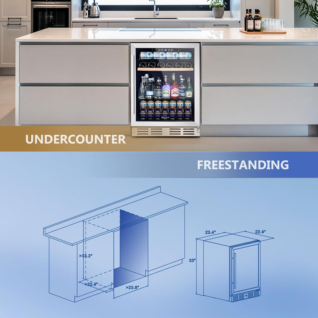 Mini Fridge 24 Inch Undercounter Beverage and Wine Cooler Refrigerator Built-in 