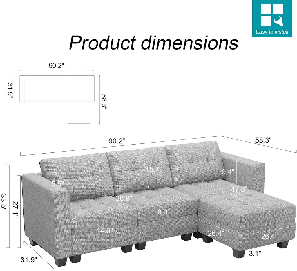 Modular Sectional Sofa L Shaped Sofa Couch with Storage Seats Convertible Sectional Couch Modular Sofa with