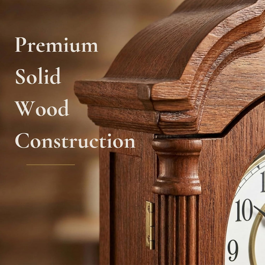 Grandfather Wall Clock with Pendulum — Large Hanging Wooden Battery Operated Non-Chiming Clock 26 x 12 inch - Quiet, Solid Wood Clock...