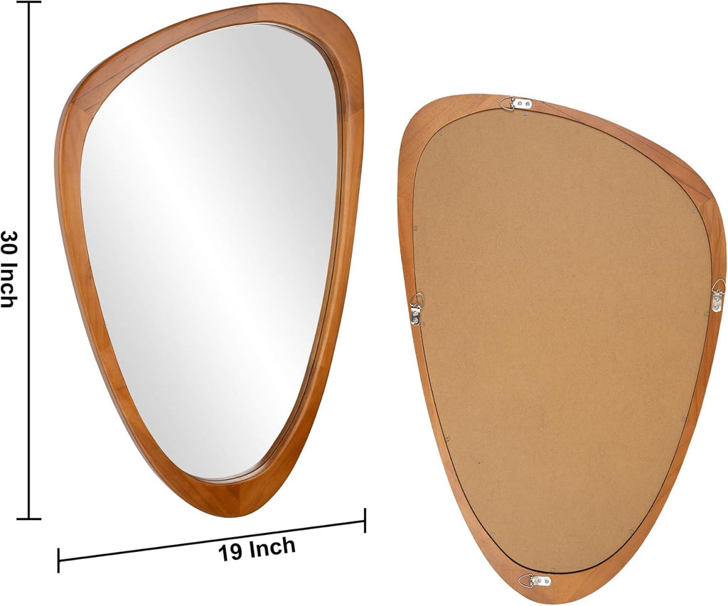 Irregular Wall Mirror Asymmetrical Bathroom Mirror, 19 x 30 Inch Wall Mounted Decorative Mirror with Wooden Frame