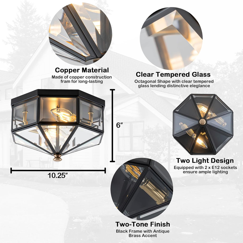 Flush Mount Ceiling Light Fixture, 2-Light Copper Outdoor Ceiling Lights
