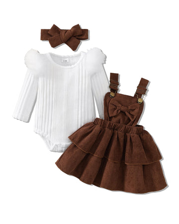 Baby Girl Fall Winter 3 Piece Corduroy Overall Dress with Headband