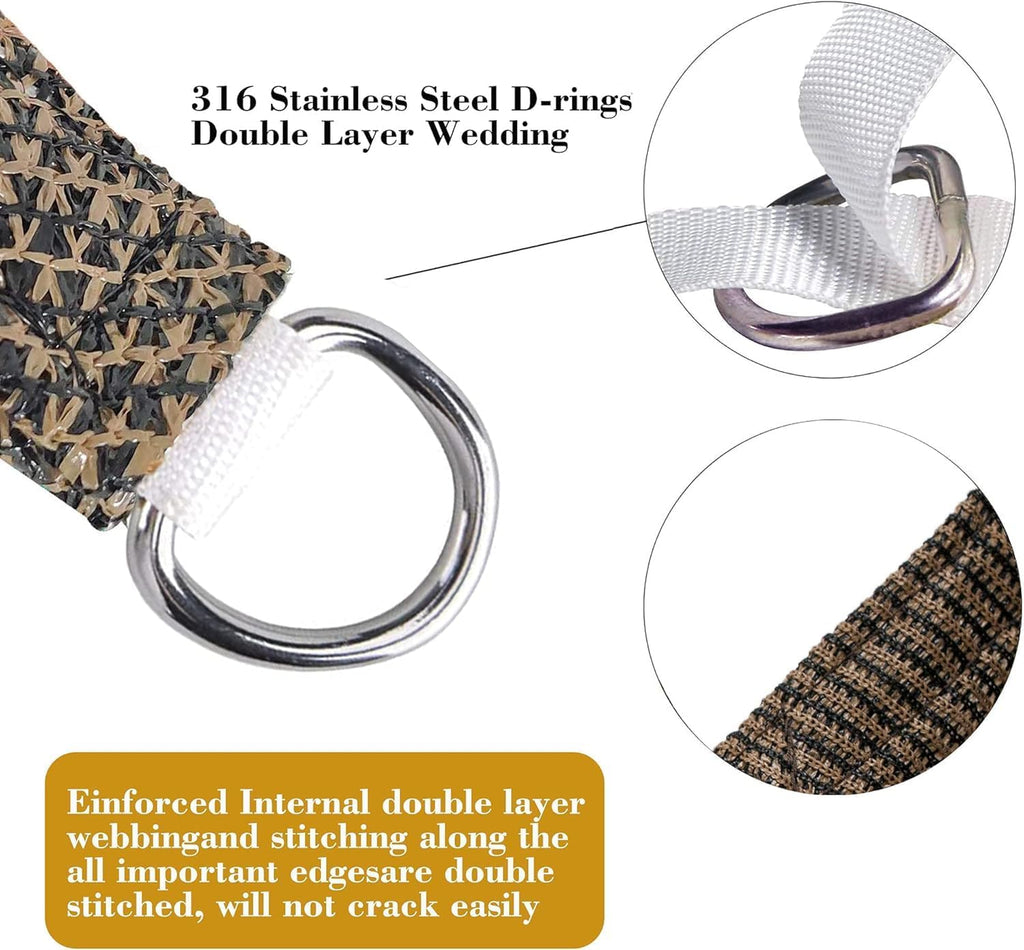 16' x 20' Brown Rectangle Sun Shade Sail Canopy Durable Fabric UV Block Awning, We Make Custom Sizes