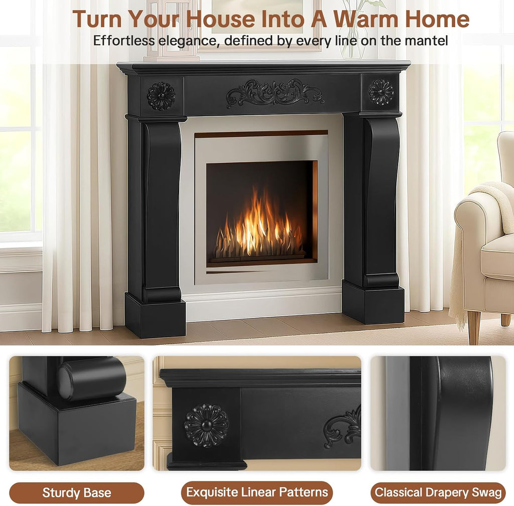 44.5", Freestanding Fireplace Surround with Leg for Electric Fireplaces, MDF Mantel Surround with Shelf for Living