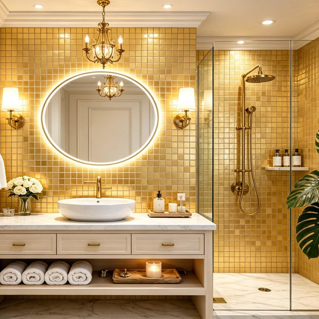 Gold Ceramic Mosaic Backsplash Tile, 5 Sq Ft