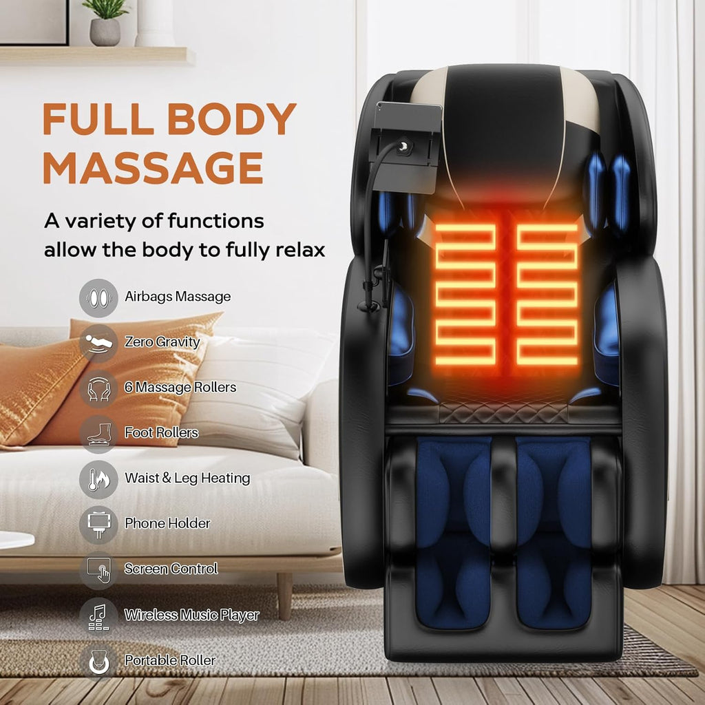 Massage Chair Full Body, Zero Gravity Recliner Massage Chair with Back Heat, 8 Fixed Rollers, Foot Massage, Airbags