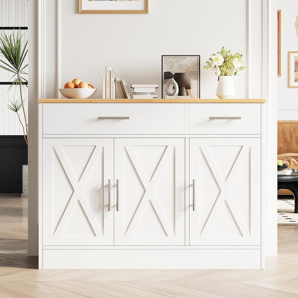 43” Sideboard Buffet Cabinet with Storage, Farmhouse Coffee Bar with Drawers and Shelves