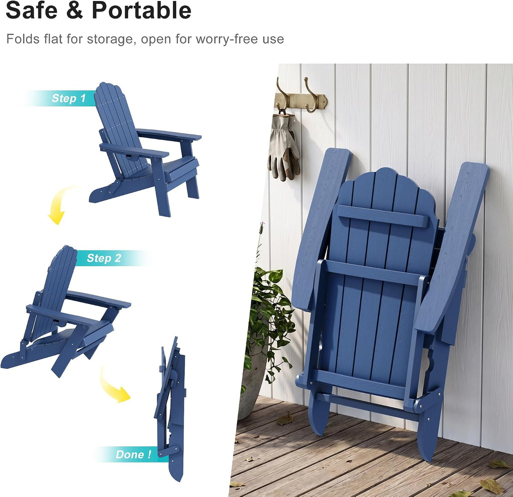 All-Weather Foldable Adirondack Chair, Fire Pit Chair | Weather Resistant Heavy-Duty Outdoor Chair with Cup Holder
