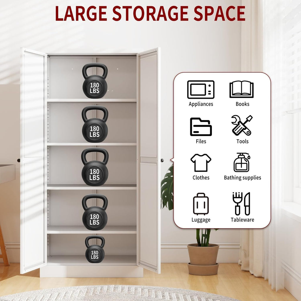 Kitchen Pantry Cabinet,61" White Pantry Storage Cabinet with 4 Tier Adjustable Shelves and 2 Doors,Freestanding
