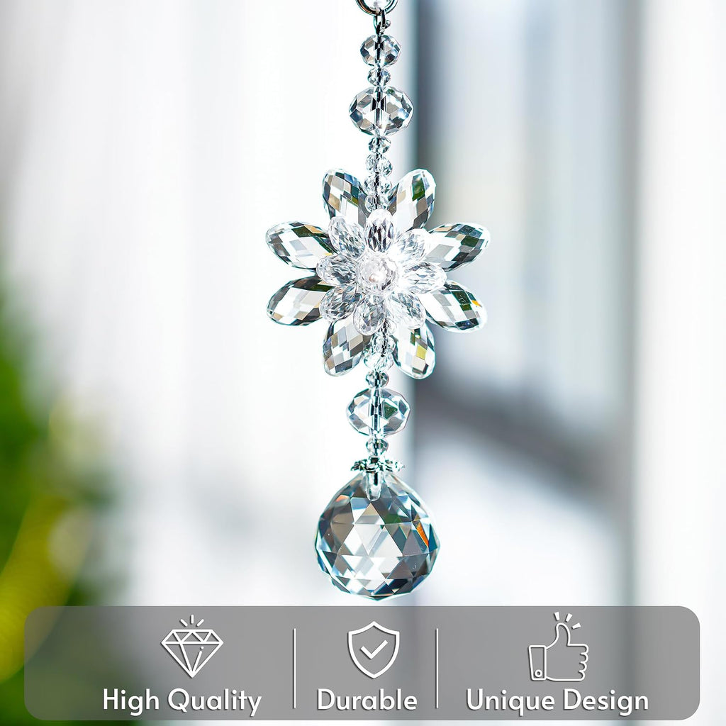 Clear Crystal Ball Flower Prism Suncatcher Car Mirror Charm Decor - Crystal Ball Flower Prism Suncatcher Charm Feng