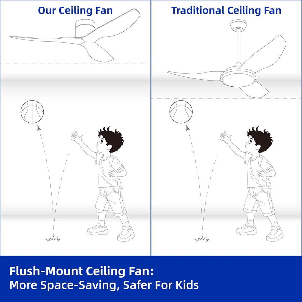 52" Low-Profile Modern Ceiling Fan with Remote – Brown & Brushed Nickel, 3-Blade, DC Motor, No Light
