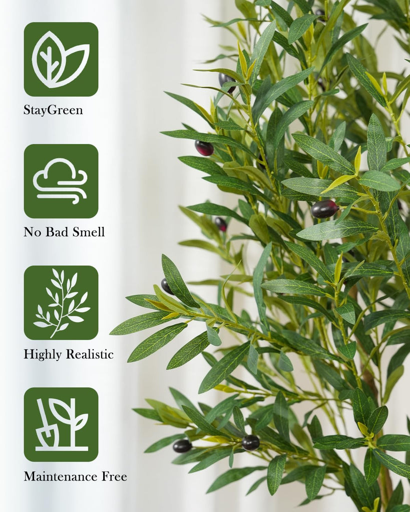 Olive Tree 6FT Fake Tree Faux Plants Indoor with Pot Artificial Tree Olive Branches and Fruits Home Office Decorations