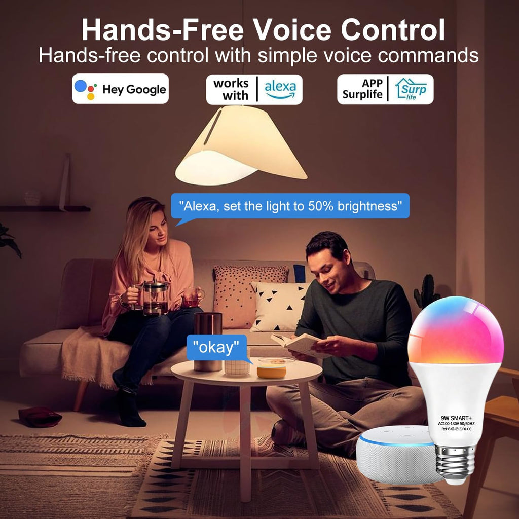 Smart Light Bulbs, 9W A19 E26 800LM WiFi Bluetooth LED Bulbs Compatible with Alexa, Google Assistant & Home, 16