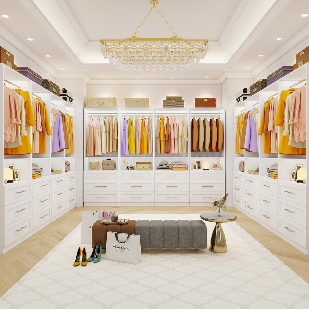 Closet System Set of 4, 8FT-21FT Walk in Closet System with 12 Drawers & 8 Adjustable Hanging Rods, Custom Closet