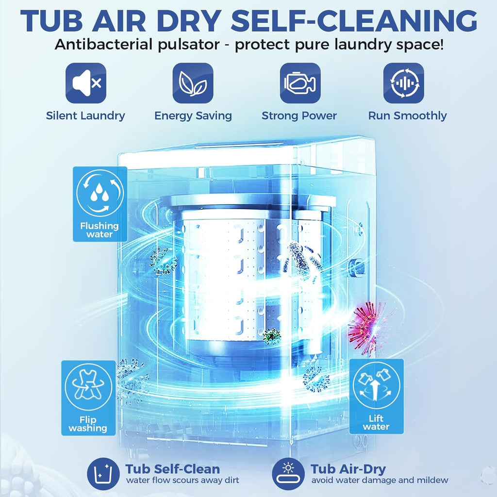 Portable Washing Machine, 20Lbs Capacity Full-Automatic Portable Washer, 2.8Cu.ft Washer and Dryer Combo with 10