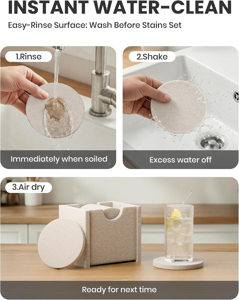 Felt Coasters with Holder for Drinks, Oatmeal - Set of 8