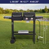 Charcoal and 2-Burner Propane Gas Grill Combo, Dual Fuel BBQ Grill with Stainless Steel Griddle and Porcelain Cast Iron Grates