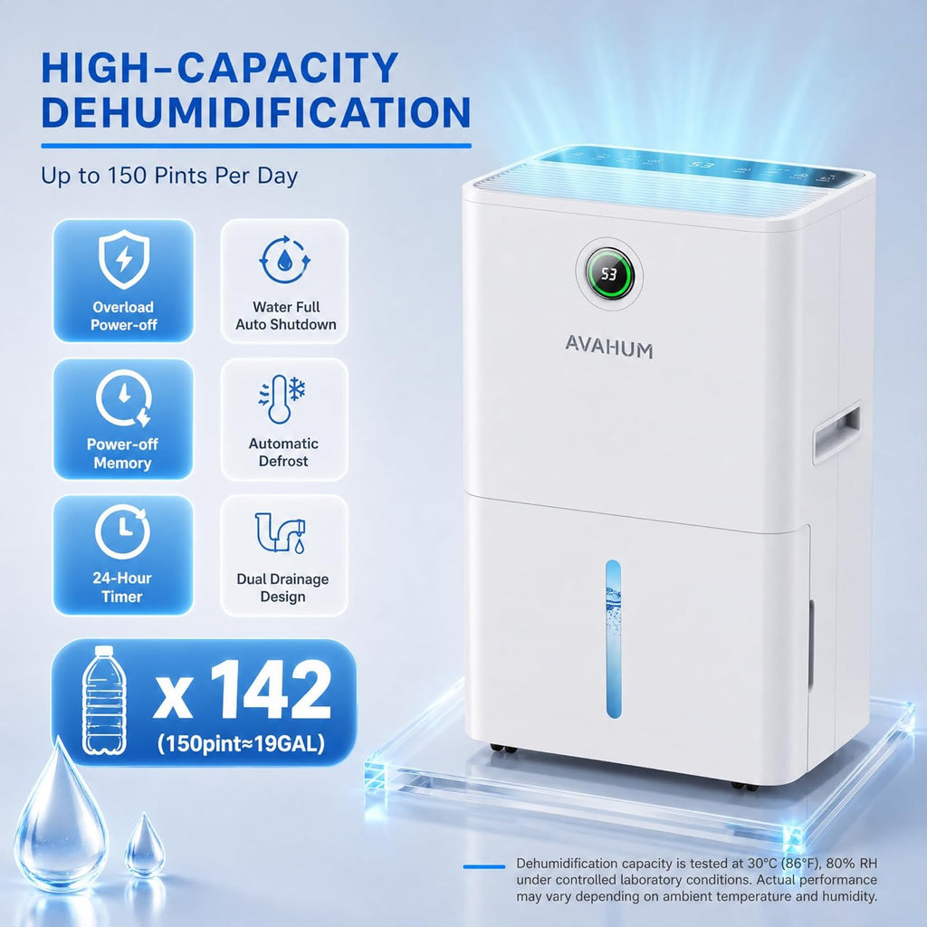 150 Pint Dehumidifier for Basement with Pump,Commercial Dehumidifier with Drain Hose for Home