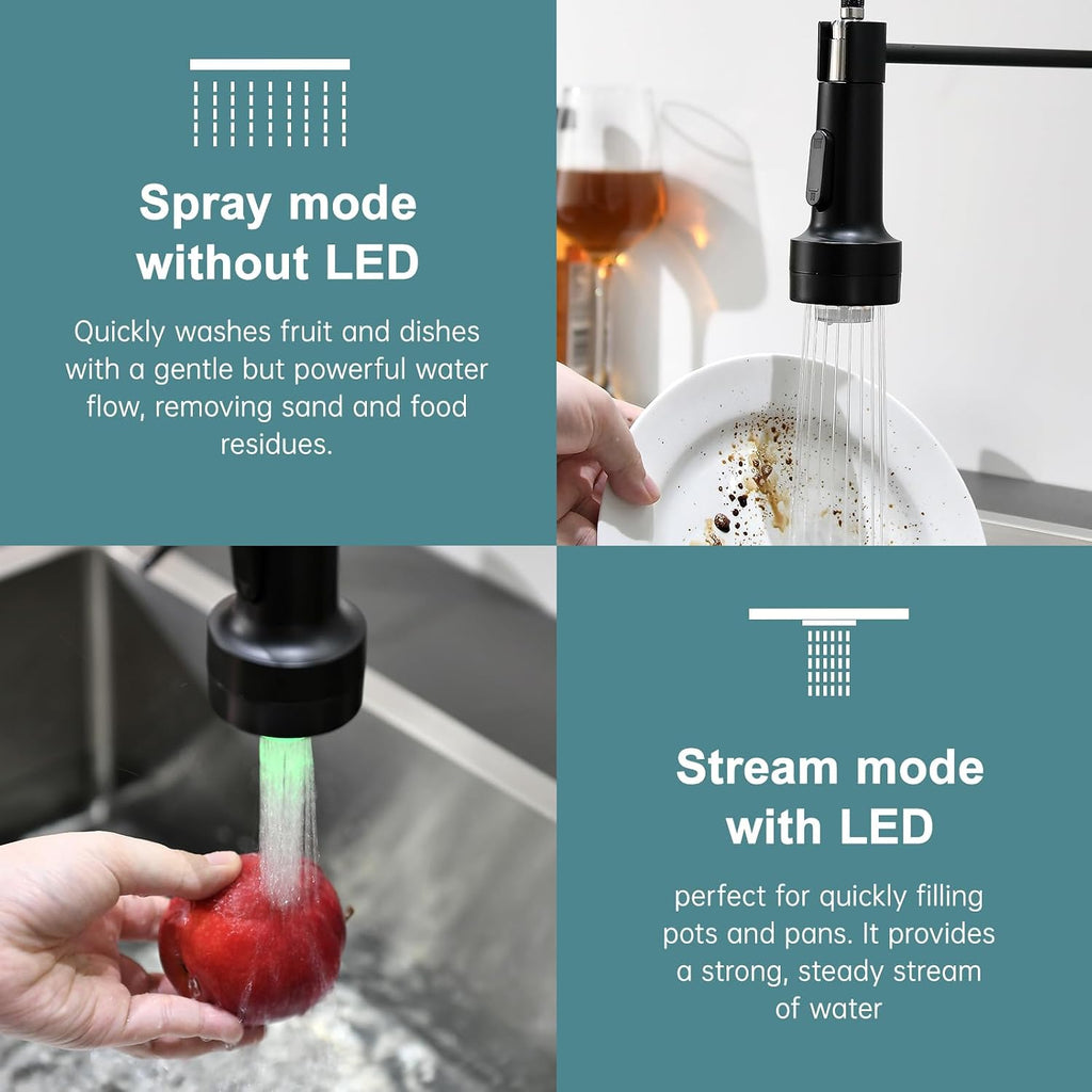 Led Black Kitchen Faucet with Soap Dispenser