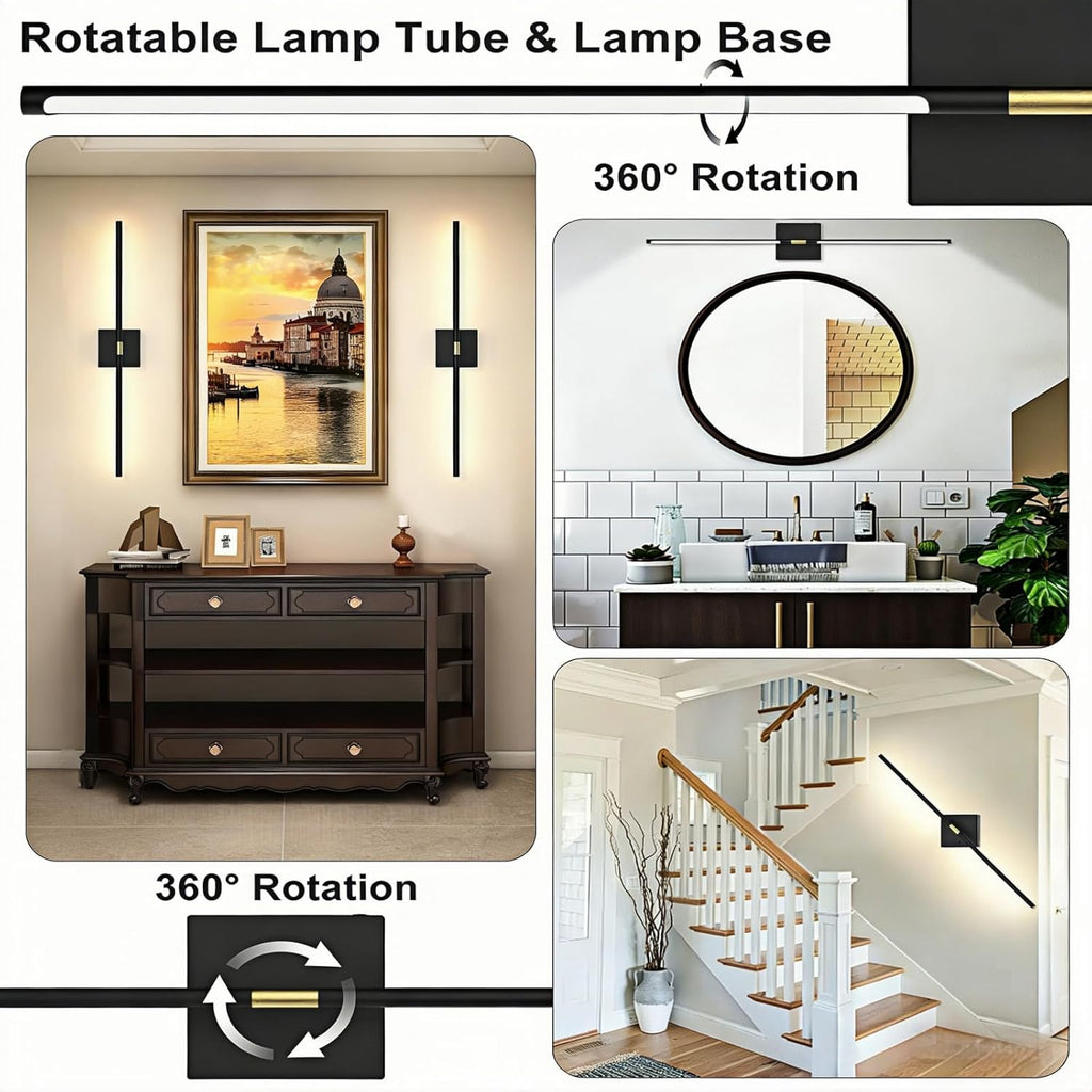 Battery Operated Wall Sconces Set of 2: 10000mAh Rechargeable Wireless Wall Lights, 360° Rotatable Magnetic Wall
