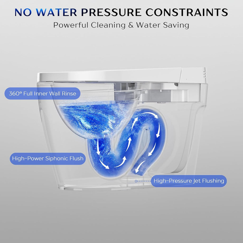 Smart Tankless Toilet with Built-In Bidet, Heated Seat, Warm Water, Air Dryer, LED Temperature Display, Auto Flush, Foot Sensor