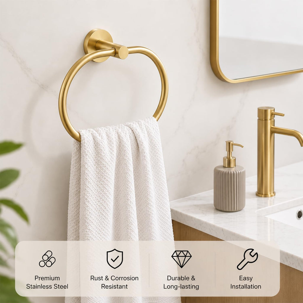 Brushed Gold Bathroom Accessories Set, 7 Pieces Gold Towel Bar Bathroom Hardware Set, 31.5 Inch Towel Racks , SUS304