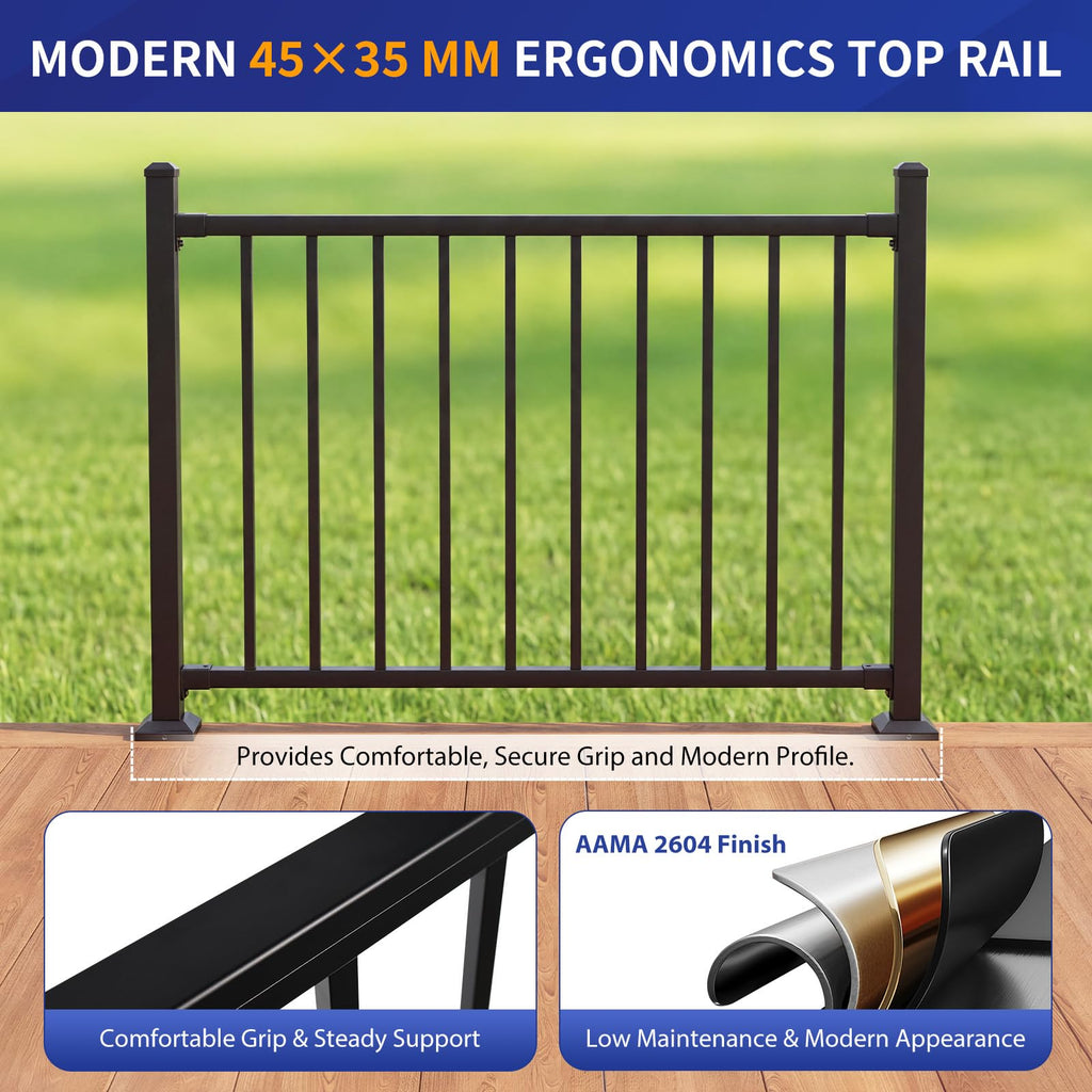 36in x 6ft Modular Aluminum Deck Railing Kit, Patented Clip-On