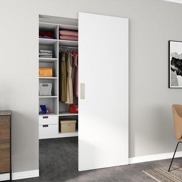 30"x84" Flush Solid Core White Primed Concealed Sliding Hidden Barn Door with Soft Close Installatio