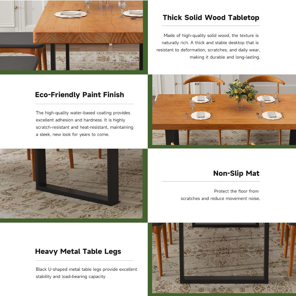 Minimalist Solid Wood Dining Table with Sturdy Metal Base - Easy Assembly, Versatile Design for Dining Rooms, Living