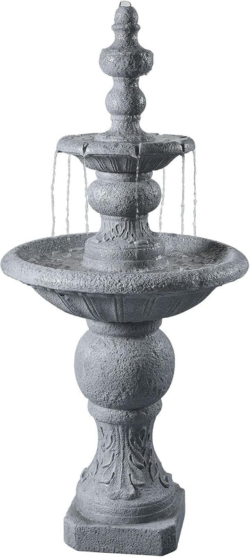 52.56 in. Outdoor Two-Tier Water Fountain with Realistic ICY Stone Texture Living Spaces Creating a Calming Oasis