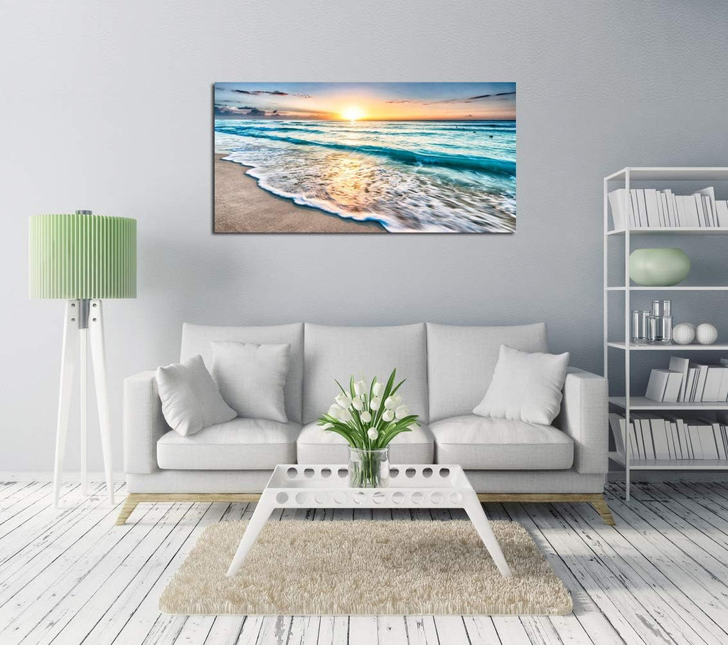 S02250 Canvas Prints Wall Art Beach Sunset Ocean Waves Nature Pictures Stretched Canvas Wooden Framed Bedroom and