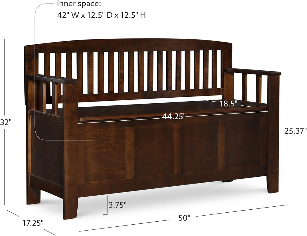 Dcor Home Decor Cynthia Storage Bench, 50"w x 17.25"d x 32"h, Walnut